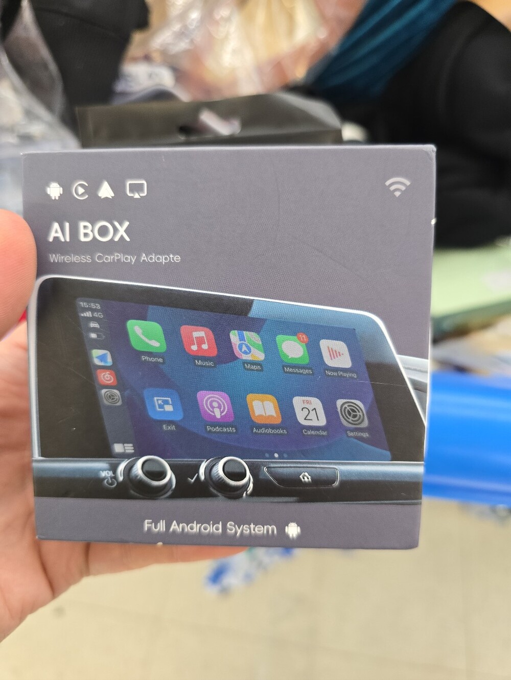 AI BOX Wireless CarPlay Adapter - Blue/Grey